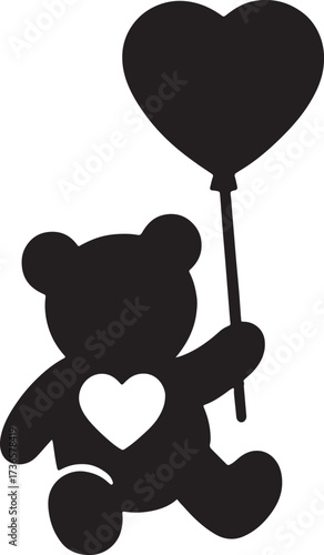 Valentine’s teddy bear holding balloon silhouette, perfect for romantic and love designs.