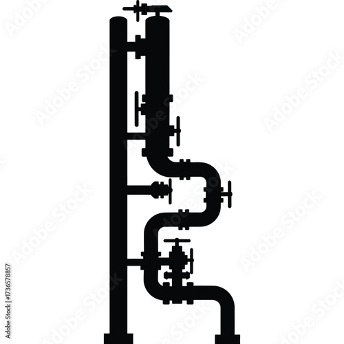 Pipes and Valves Silhouette plumbing industrial engineering system water gas oil connection fixture metal equipment industry pipeline