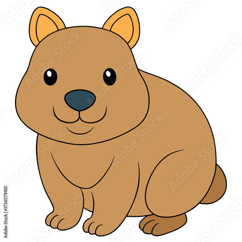 Cartoon illustration of a cute brown cartoon wombat sitting