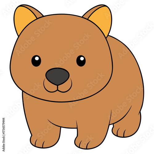 Cartoon wombat illustration, cute animal, thick black outlines, isolated