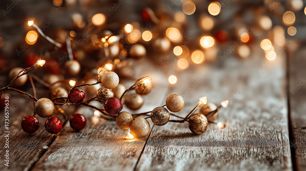 Naklejka premium Warm Golden Bokeh Lights on Festive Seasonal Background with Glowing Defocused Holiday Illumination and Sparkling Christmas Celebration Texture for Greeting Card Design