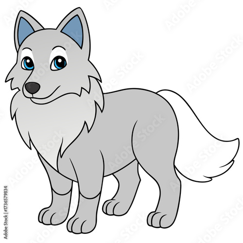 Cute cartoon arctic wolf standing on white background illustration