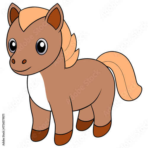 Cute cartoon pony illustration standing on a white background