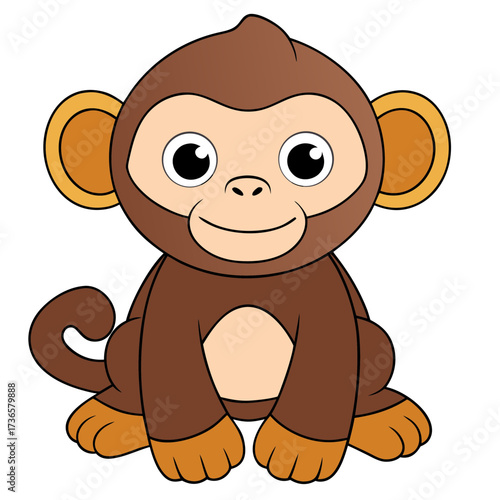 Cartoon monkey sitting with a happy expression on its face