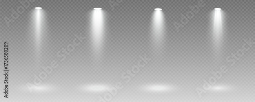 Spotlight, vector light set png, walls, studio light, different colors and shades of realistic light for design, advertising, banner, poster. Light rays and light effect	
