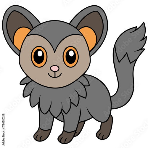 Cute cartoon bush baby illustration with detailed outline artwork