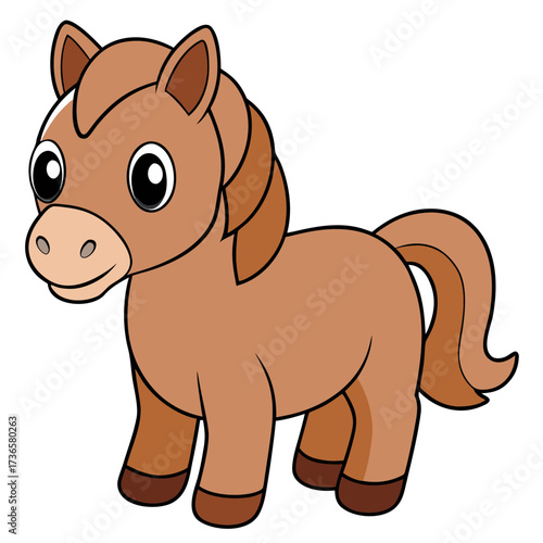 Cute cartoon pony standing isolated on a white background