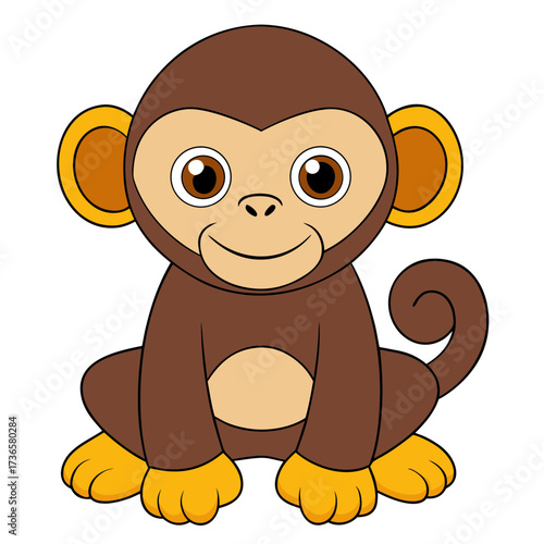 Cartoon monkey sitting with a friendly expression illustration