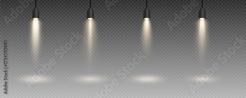 Spotlight, vector light set png, walls, studio light, different colors and shades of realistic light for design, advertising, banner, poster. Light rays and light effect	
