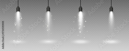 Spotlight, vector light set png, walls, studio light, different colors and shades of realistic light for design, advertising, banner, poster. Light rays and light effect	
