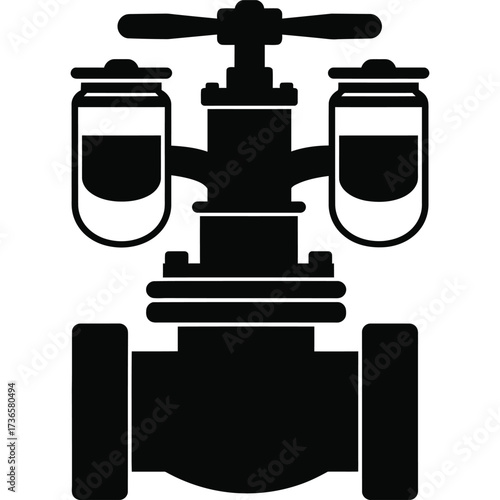 Silhouette of a Globe Valve with Sight Glasses pipeline flow control plumbing industrial mechanical engineering equipment technology