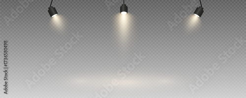 Spotlight, vector light set png, walls, studio light, different colors and shades of realistic light for design, advertising, banner, poster. Light rays and light effect	

