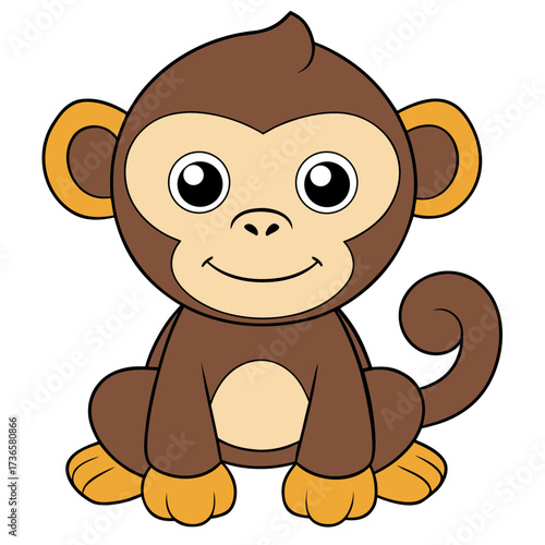 Cute cartoon monkey illustration sitting on a white background