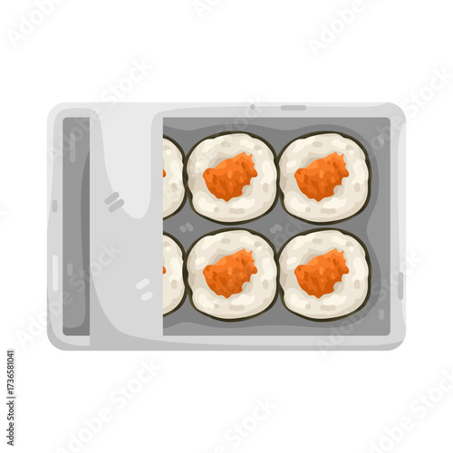 Illustration of Sushi Rolls in Takeout Package