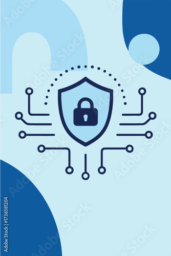 Cybersecurity abstract concept with shield and lock