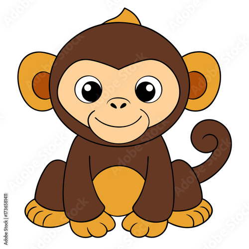 Cute cartoon monkey sitting smiling on white background vector