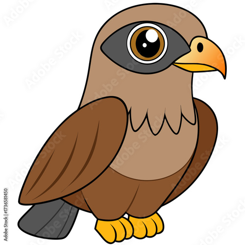 Cartoon illustration of a cute brown hawk standing upright