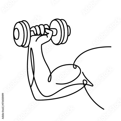 Minimalist line art of a muscular arm lifting a dumbbell