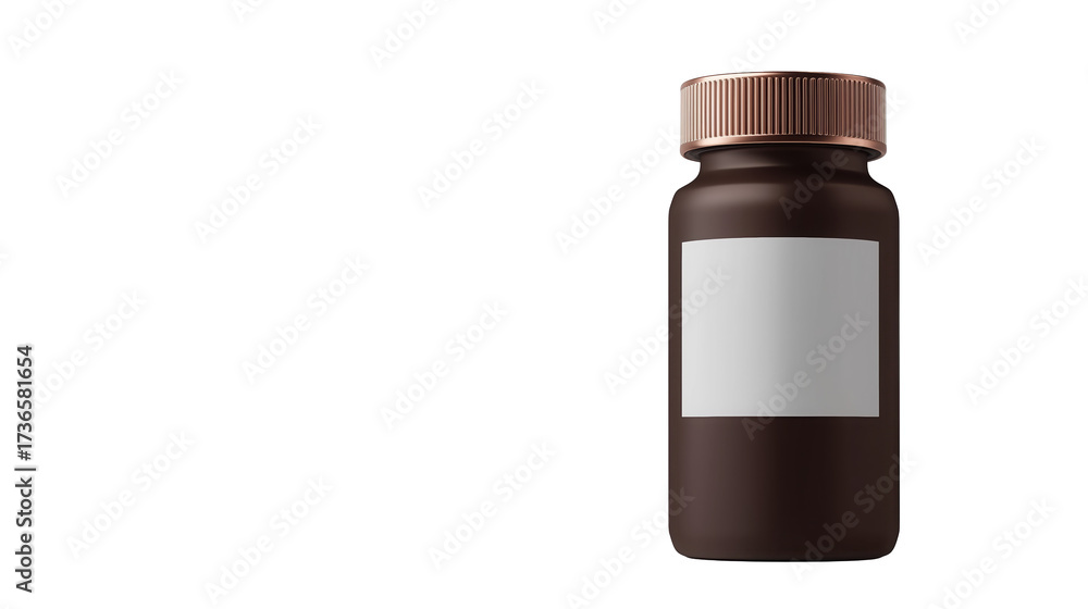 Fototapeta premium Brown Supplement Bottle with Blank Label Right Copy Space