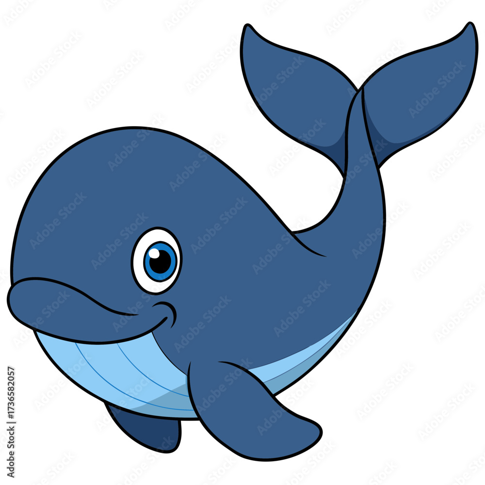 Fototapeta premium Cute cartoon whale swimming cheerfully in the ocean water