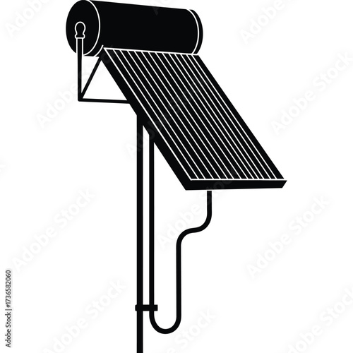 Solar Water Heater Icon in Black and White panel renewable energy heating eco-friendly sustainable technology