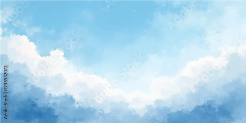Bright blue sky with fluffy white clouds, a beautiful summer nature view