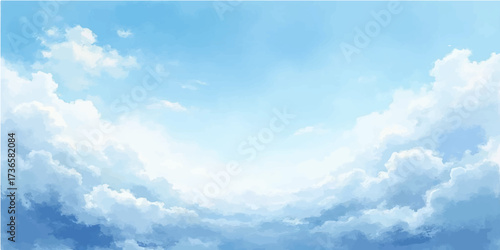 Bright, beautiful blue summer sky with fluffy white cumulus clouds