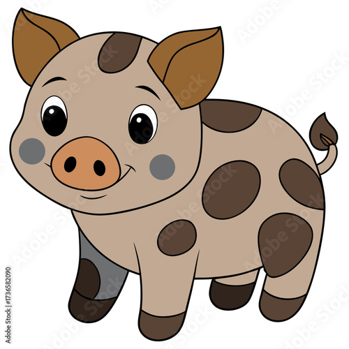 Adorable cartoon piglet standing isolated on white background illustration