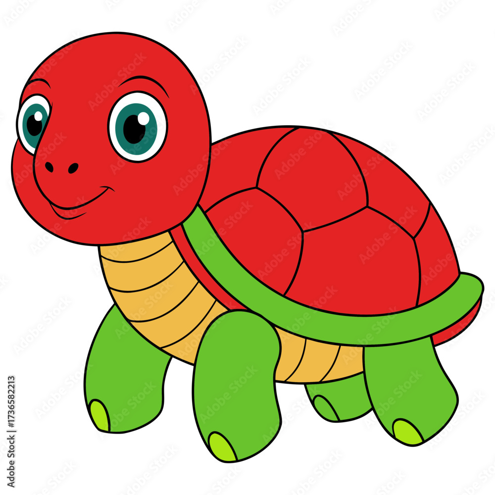 Obraz premium Cartoon style turtle illustration with bright primary colors