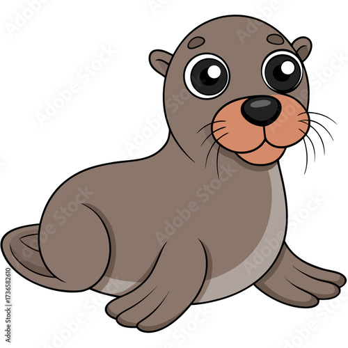 Adorable cartoon seal with large eyes sitting upright
