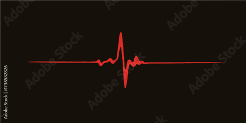 Red abstract vector illustration of a heartbeat or pulse line on a cardiogram (EKG/ECG) monitor, symbolizing medicine, health, and life in a hospital setting