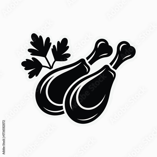 Two stylized chicken drumsticks with parsley garnish