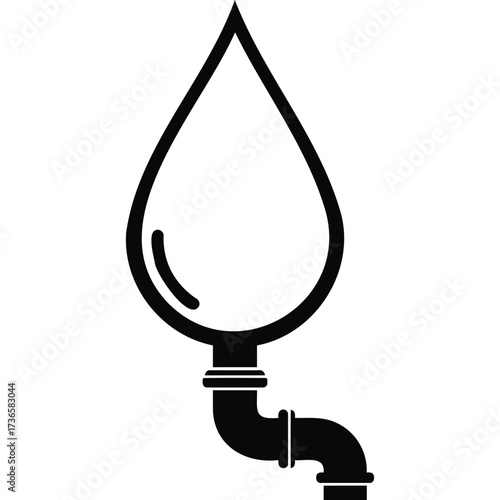 Water drop with pipe icon illustration plumbing leak faucet drain fixture repair service plumber maintenance leakage supply