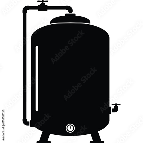 Water Tank Silhouette storage plumbing pipe valve pressure container industrial equipment system black white illustration drawing icon