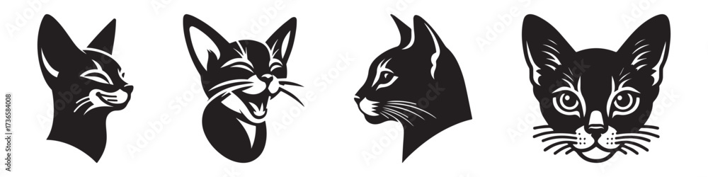 Obraz premium Modern Minimalist Abyssinian Cat Evaporate Expression Icon, Flat Silhouette of a Domestic Feline Vector for Creative Illustration Design