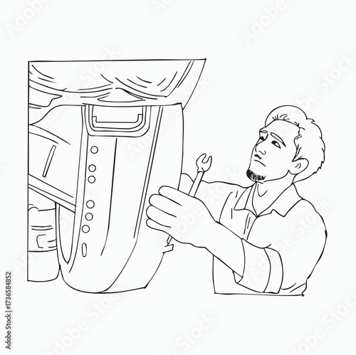 Dedicated Automotive Technician Carefully Performing Detailed Engine Repair on Vehicle with Professional Tools