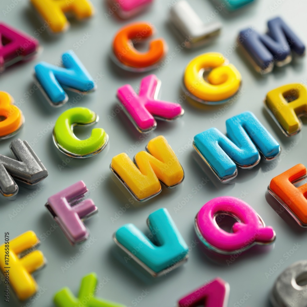 Naklejka premium Colorful Alphabet Letters Scattered on a Surface.