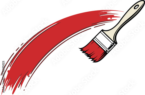 Vector art of a paintbrush creating a bold red stroke on a