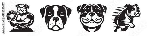 Modern Minimalist American Bulldog Face With Smile Icon, Flat Silhouette of a Happy Pet Animal Vector for Cute Illustration Design