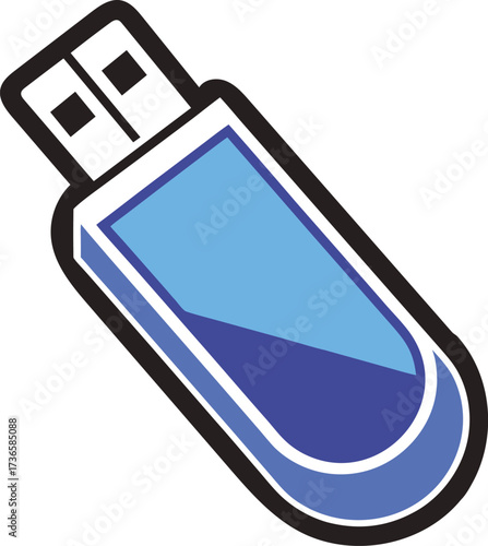 Blue usb flash drive with black trim and reflective surface
