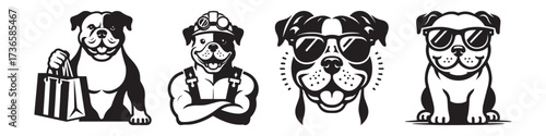 Modern Minimalist American Bulldog Wearing Sunglasses Icon, Flat Silhouette of a Cool Pet Animal Vector for Fashion Illustration Design