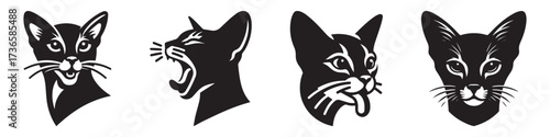 Modern Minimalist Abyssinian Cat Cute Face Icon, Flat Silhouette of a Pets Animal Vector for Feline Illustration Design