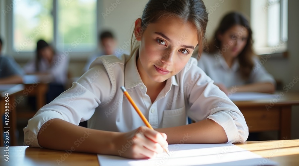 Fototapeta premium close-up student hand with pencil