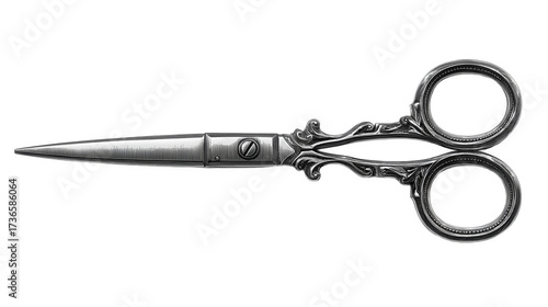 Ornate vintage scissors isolated with_shadow on white