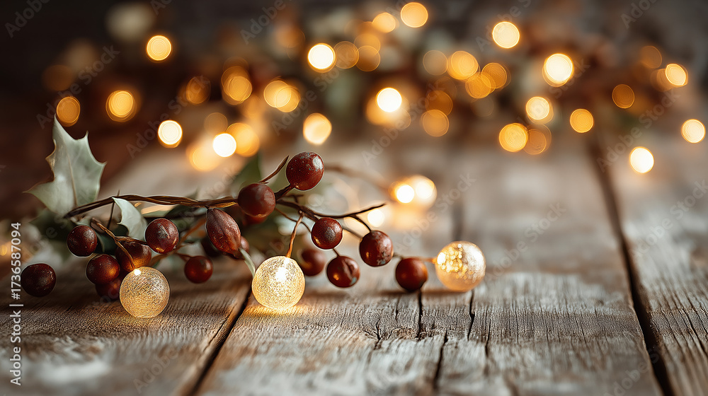 Naklejka premium Warm Golden Bokeh Lights on Festive Seasonal Background with Glowing Defocused Holiday Illumination and Sparkling Christmas Celebration Texture for Greeting Card Design