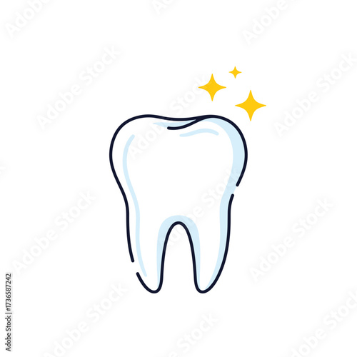 Clean tooth drawing on white displays dental hygiene and health. Clean tooth represents oral healthcare. Clean tooth design is perfect for dental clinic promotions, oral hygiene product advertising,