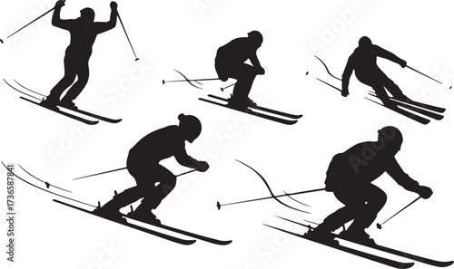Skiing downhill silhouttee vector on white background
