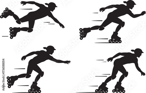 Rollerblading silhouttee vector on white background