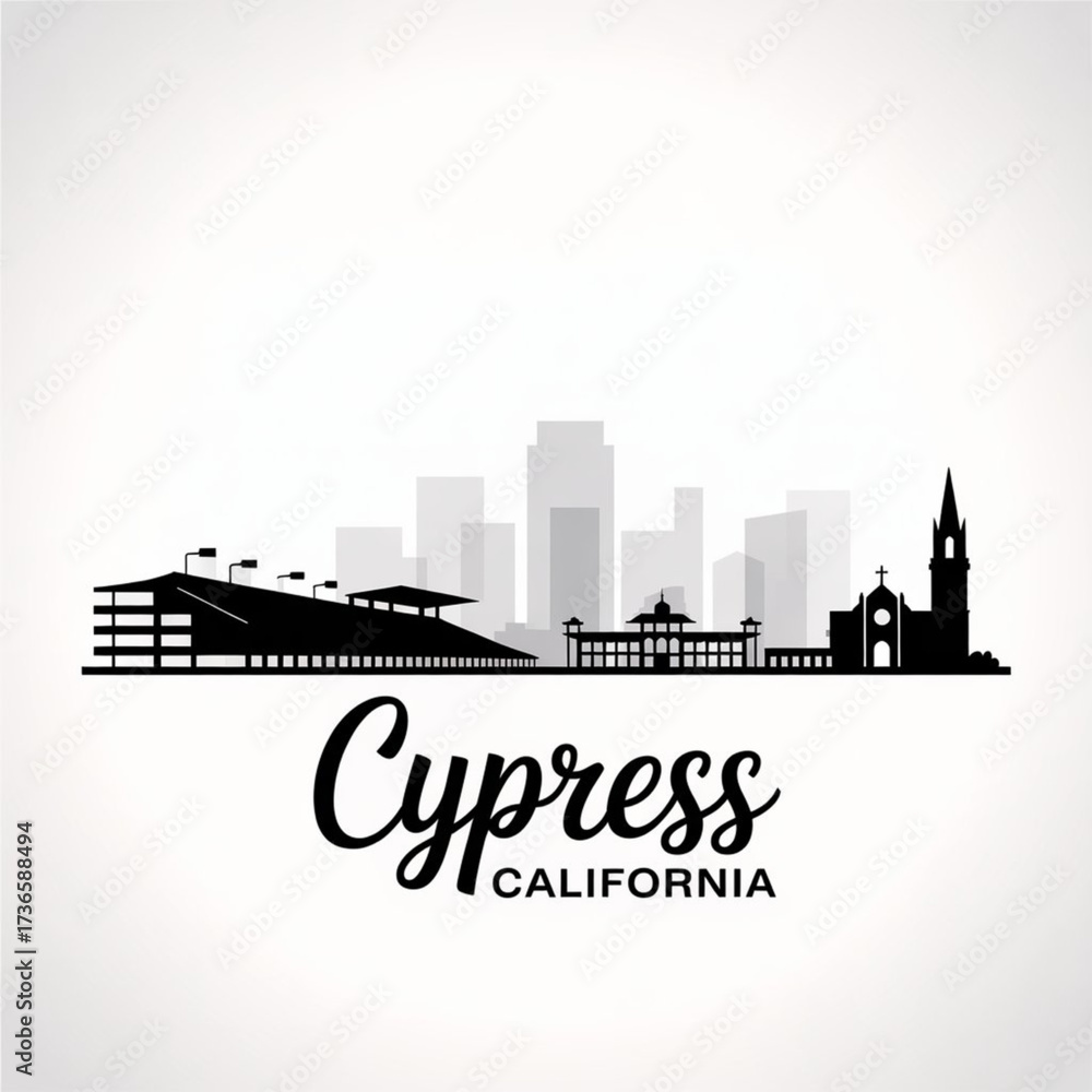 Obraz premium Cypress California Skyline Silhouette — A Vibrant and Diverse Suburban City Vector Illustration