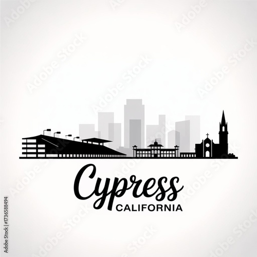 ‎Cypress California Skyline Silhouette — A Vibrant and Diverse Suburban City Vector Illustration